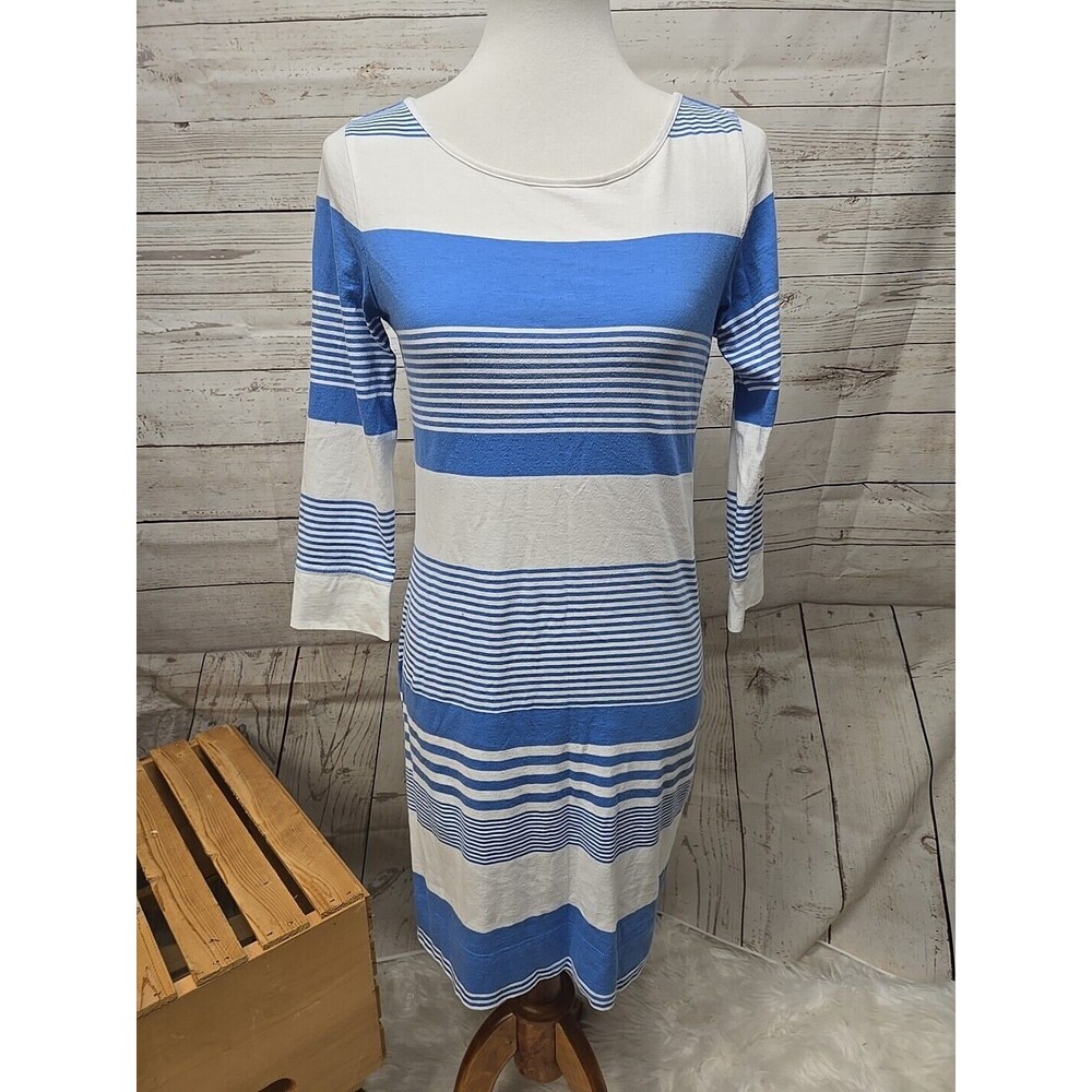 LILLY PULITZER Dress Women's Size Small Blue Stripe Pima Cotton 3/4 Sleeve‎ Mini
